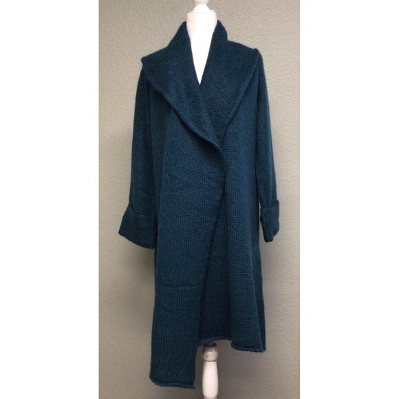 Soft Surroundings Teal Acrylic Wool Mohair Open Front Cardigan Sweater Sz Medium - Picture 1 of 9